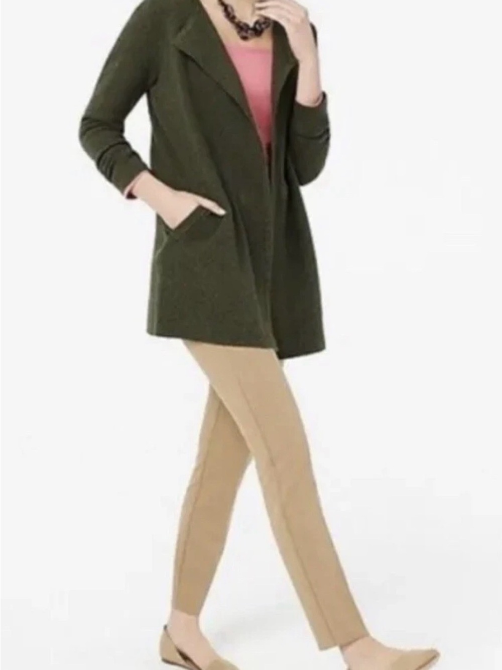 J.Crew Women’s Olive Green Long Open Front Sweater Blazer Coat M